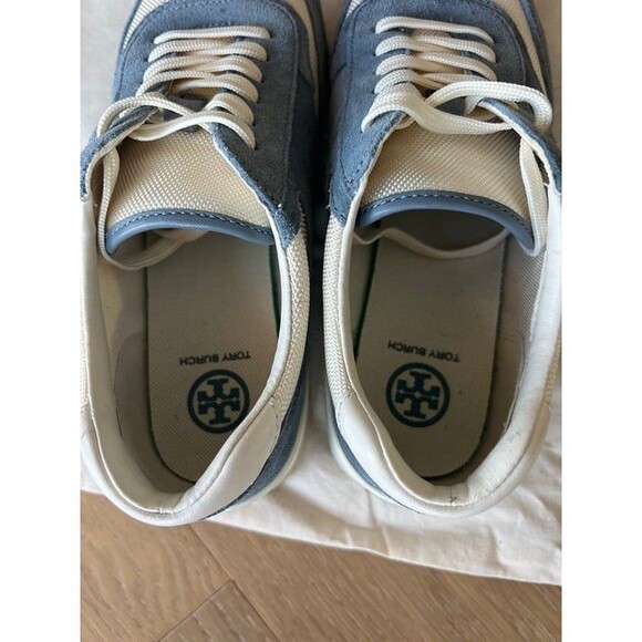 Tory Burch Sawtooth Logo Ivory Blue Low Top Sneaker Trainer Shoes 7.5 - Picture 8 of 10